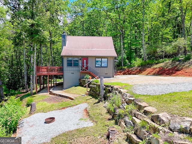 967 Saddle Gap Dr, Clayton, GA 30525 - chalet / cabin featuring a metal roof, a wooden deck, a chimney, and crawl space