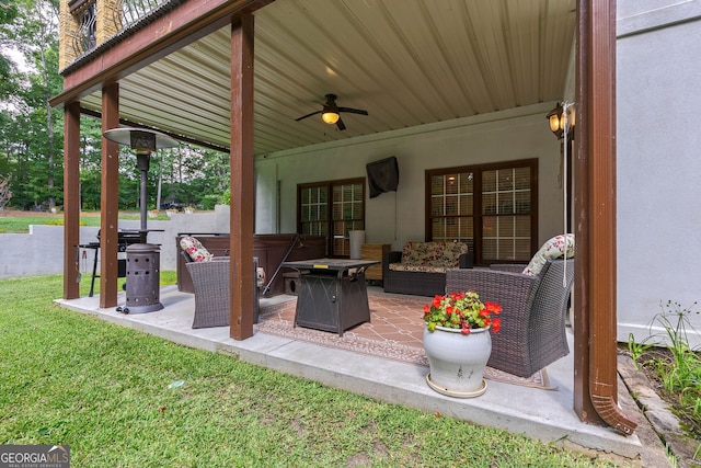 1770 Whippoorwill Rd, Watkinsville, GA 30677 - view of patio / terrace with a ceiling fan, a hot tub, area for grilling, and outdoor lounge area