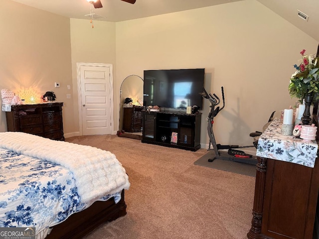 173 Lavender Way, Mcdonough, GA 30252 - bedroom featuring light carpet, lofted ceiling, and a ceiling fan