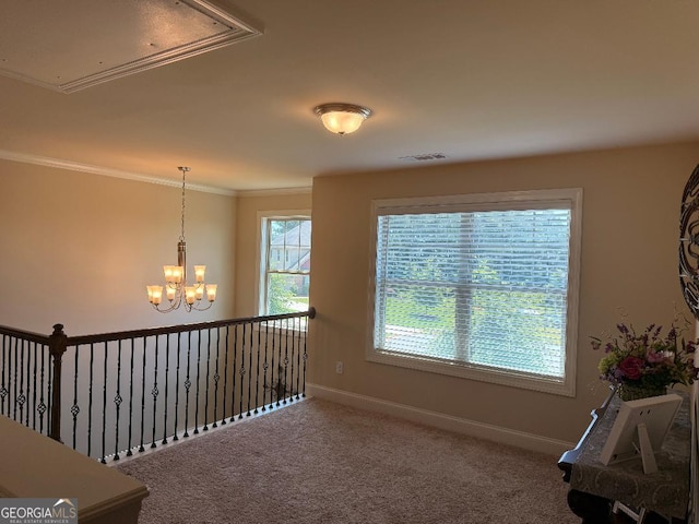 173 Lavender Way, Mcdonough, GA 30252 - living area with a chandelier, ornamental molding, and carpet floors
