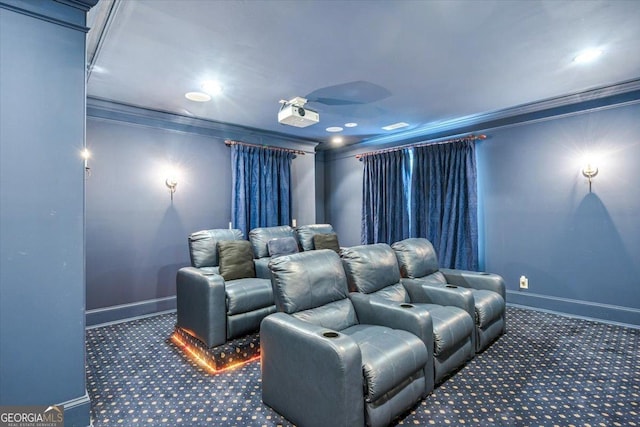 311 N Rivoli Farms Dr, Macon, GA 31210 - carpeted cinema room with ornamental molding and recessed lighting