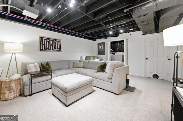 4829 Caboose Ln NW, Acworth, GA 30102 - carpeted living area featuring washer and clothes dryer