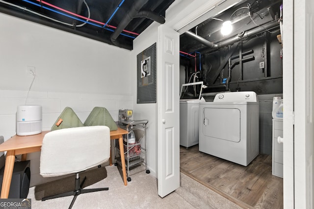 4829 Caboose Ln NW, Acworth, GA 30102 - basement featuring washer and dryer and wood finished floors
