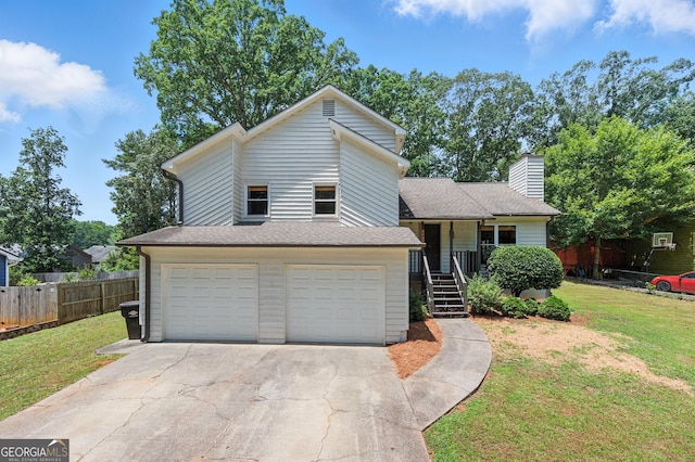 4829 Caboose Ln NW, Acworth, GA 30102 - split level home with a garage, stairway, concrete driveway, a chimney, and roof with shingles