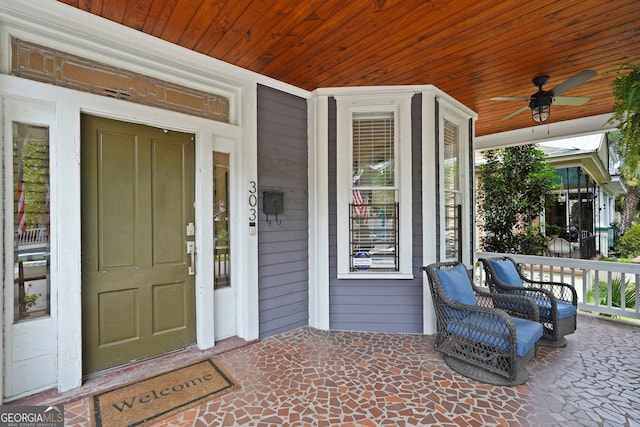 303 W 39th St, Savannah, GA 31405 - doorway to property featuring covered porch and a ceiling fan