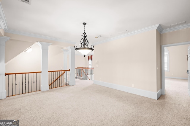 1005 Lyndhurst Way SE, Conyers, GA 30013 - carpeted spare room with ornamental molding and ornate columns