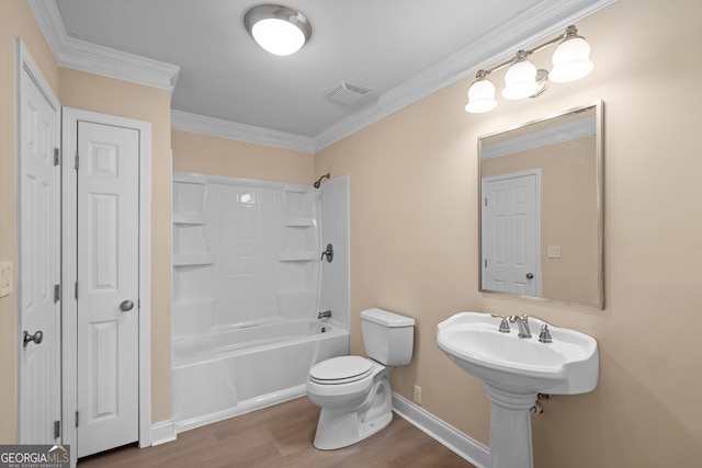 1005 Lyndhurst Way SE, Conyers, GA 30013 - full bath featuring wood finished floors, bathtub / shower combination, and crown molding