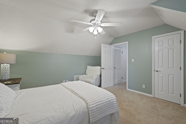 126 S Sheftall Cir, Savannah, GA 31410 - bedroom featuring vaulted ceiling, light carpet, a textured ceiling, and ceiling fan