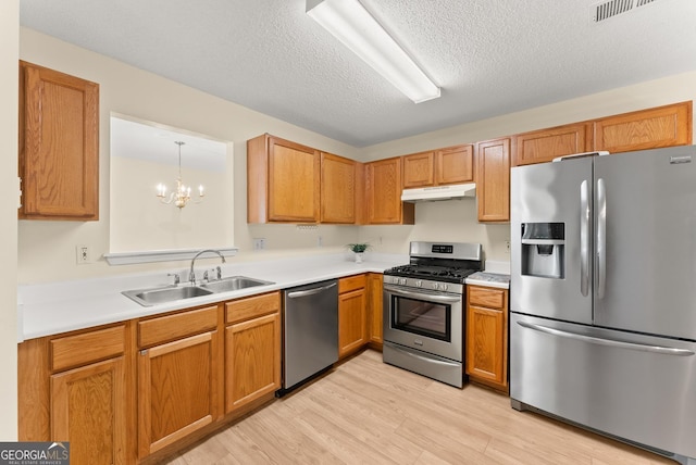 4015 Snowshoe Ct NW, Acworth, GA 30101 - kitchen featuring stainless steel appliances, under cabinet range hood, light wood-style flooring, light countertops, and a textured ceiling