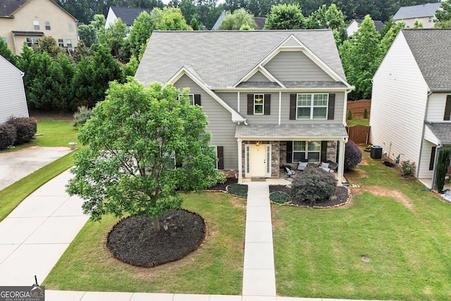 236 Creek View Ln, Acworth, GA 30102 - view of front of property with a front lawn, stone siding, and covered porch