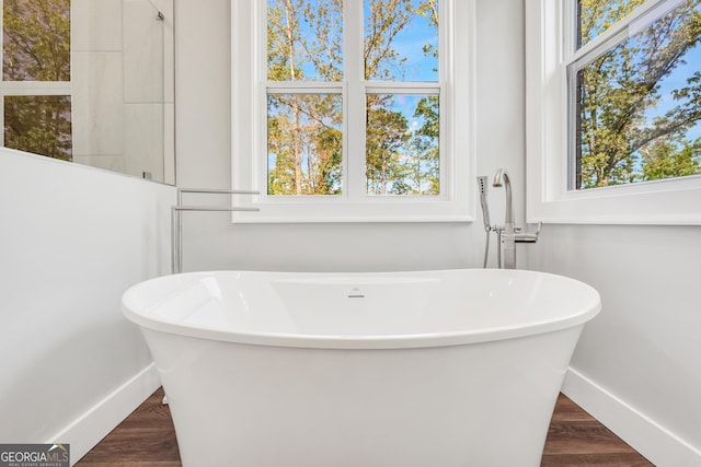 123 River Point Rd, Jackson, GA 30233 - full bathroom featuring a freestanding tub, plenty of natural light, and wood finished floors
