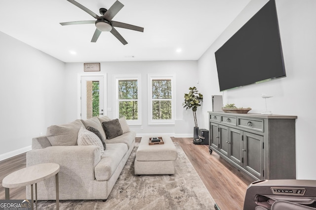 123 River Point Rd, Jackson, GA 30233 - living room featuring light wood-style flooring, a ceiling fan, and recessed lighting