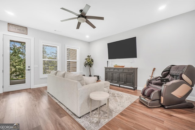 123 River Point Rd, Jackson, GA 30233 - living room with ceiling fan, light wood finished floors, and recessed lighting