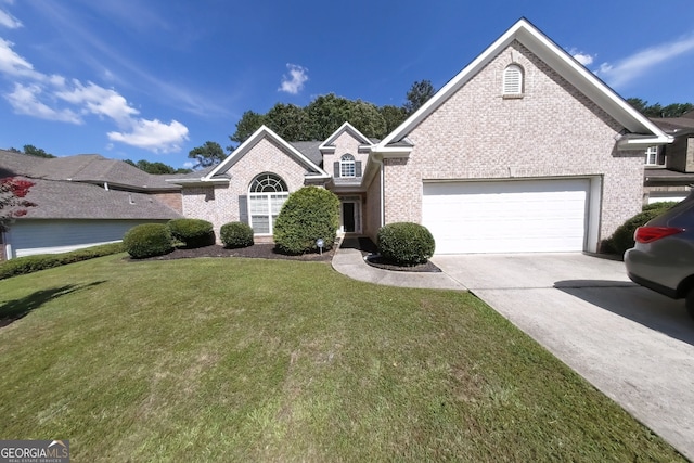 3858 Parham Way S, Fulton, GA 30349 - traditional home with brick siding, driveway, a front yard, and a garage