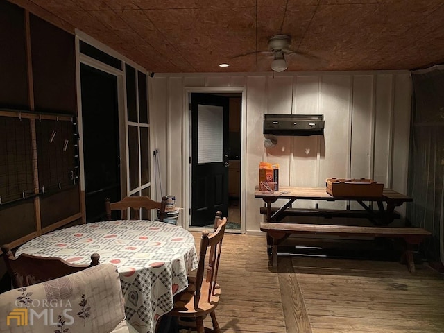 interior space featuring ceiling fan and light wood-type flooring