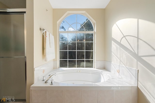 bathroom with shower with separate bathtub