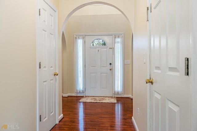 foyer entrance featuring dark hardwood / wood-style floors