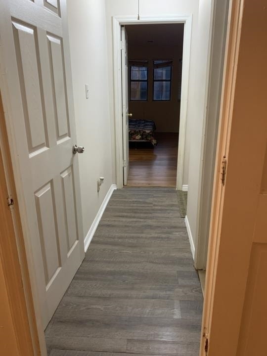 corridor with dark wood-type flooring