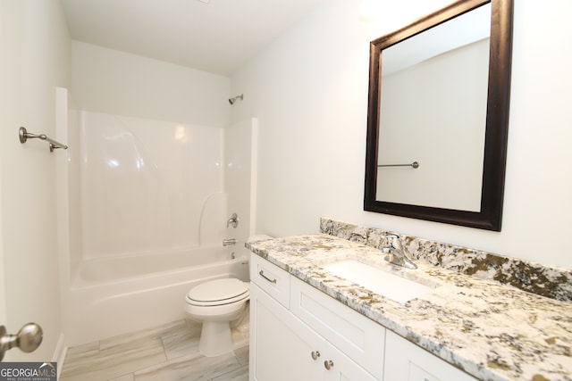 full bathroom featuring vanity, shower / tub combination, toilet, and tile flooring