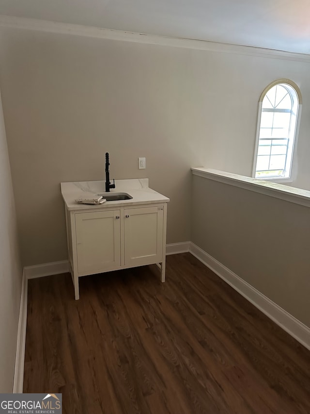 bathroom with hardwood / wood-style floors and sink