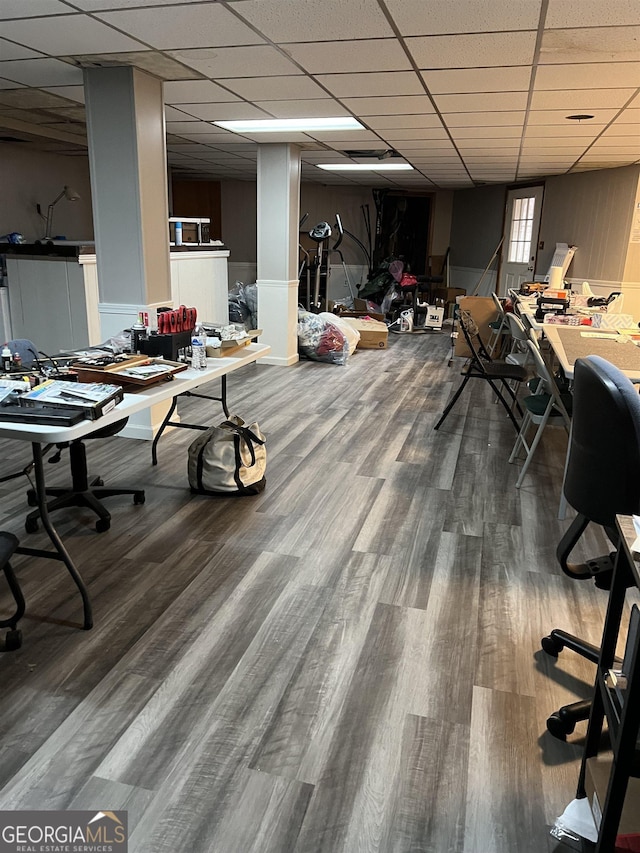 basement featuring hardwood / wood-style floors