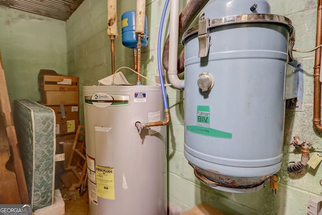 utility room featuring water heater