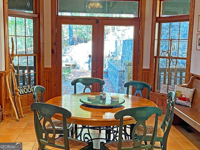 tiled dining area with french doors