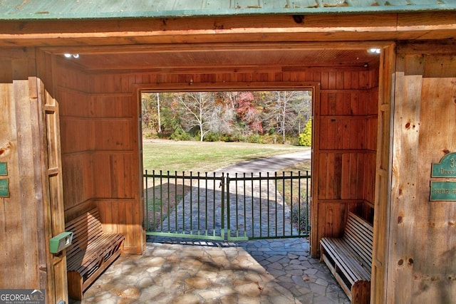 interior space with wood walls