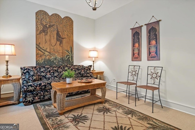 living area with light colored carpet