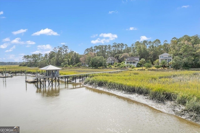 dock area with a water view