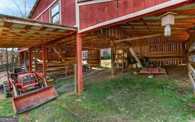 exterior space featuring vaulted ceiling