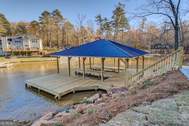 dock area featuring a water view