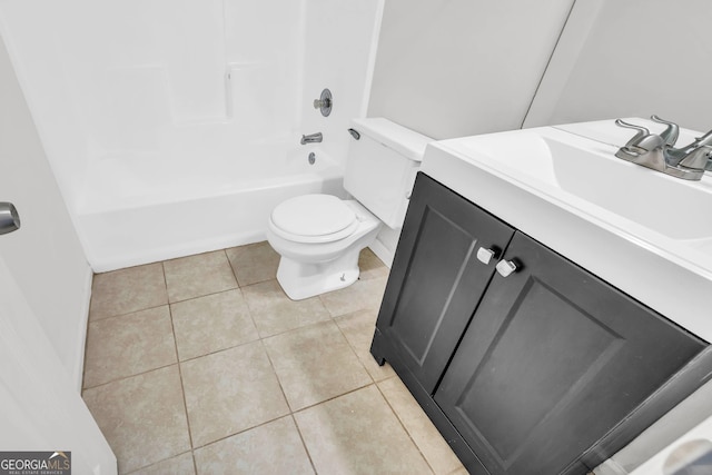 full bathroom featuring tile flooring, toilet, vanity, and bathtub / shower combination