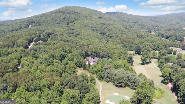 drone / aerial view featuring a mountain view