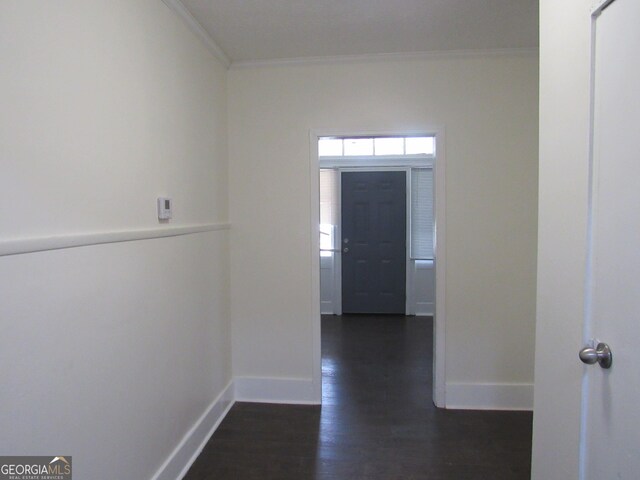 4154 Houston Ave, Macon, GA 31206 - hallway featuring crown molding, baseboards, and dark wood-style floors
