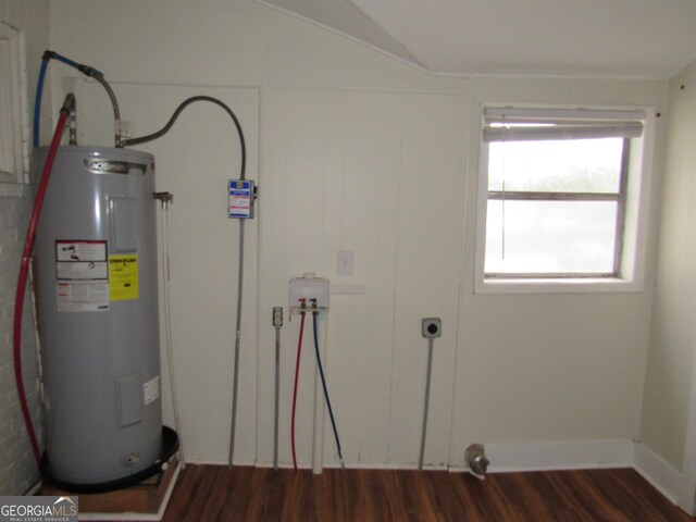 4154 Houston Ave, Macon, GA 31206 - washroom featuring electric water heater, washer hookup, laundry area, and dark wood-style floors