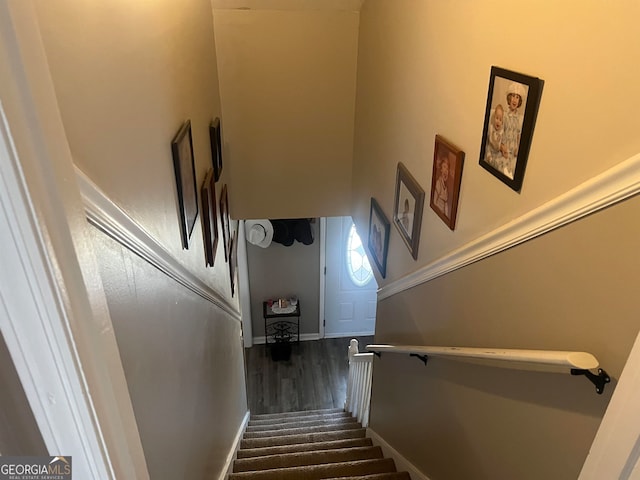 stairway with wood-type flooring