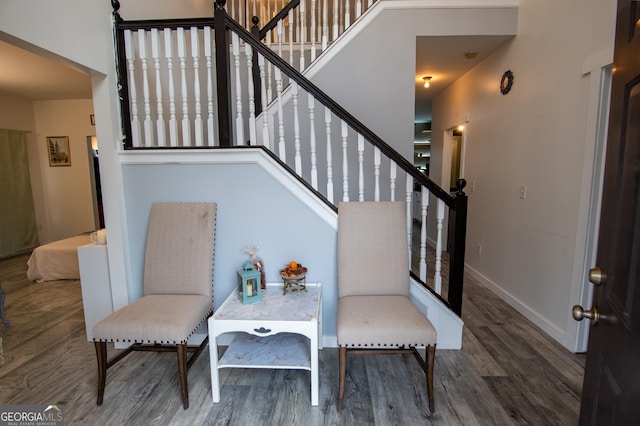 living area with dark hardwood / wood-style floors