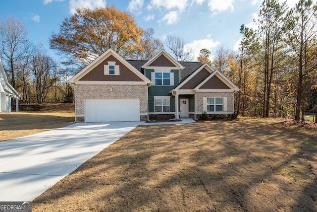 craftsman inspired home featuring covered porch and a garage