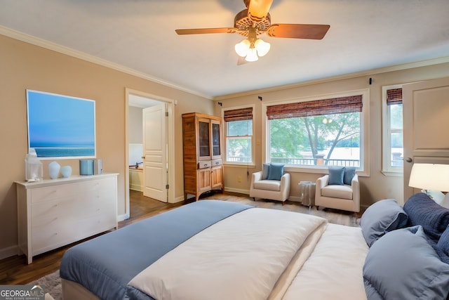 228 Harris Rd, Jackson, GA 30233 - bedroom with ceiling fan, hardwood / wood-style flooring, and crown molding
