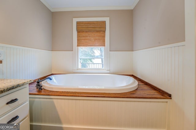 228 Harris Rd, Jackson, GA 30233 - bathroom featuring ornamental molding, vanity, and a bath to relax in