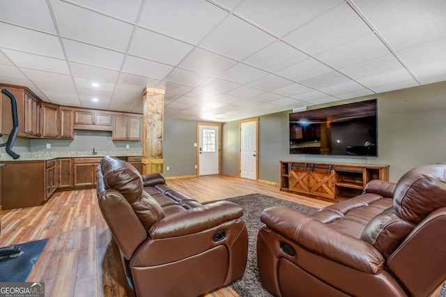 228 Harris Rd, Jackson, GA 30233 - living room featuring light hardwood / wood-style flooring and a drop ceiling