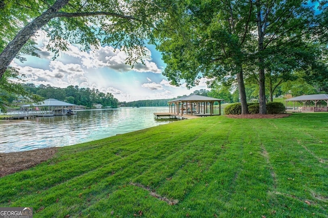 228 Harris Rd, Jackson, GA 30233 - view of yard with a boat dock, a water view, and a gazebo