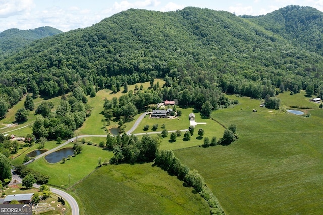 birds eye view of property featuring a water and mountain view