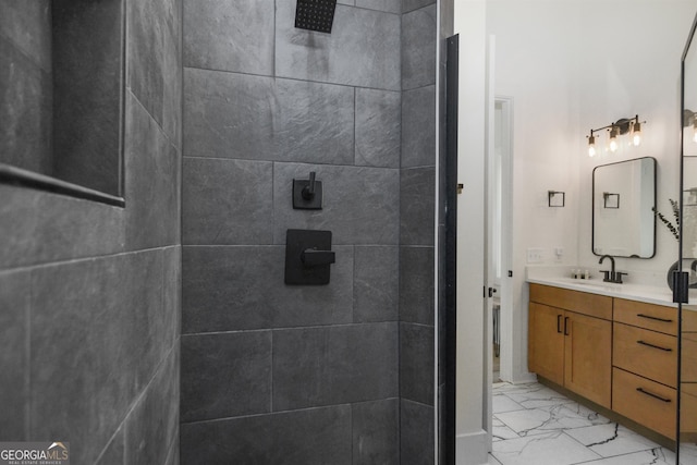 bathroom featuring large vanity and tile floors