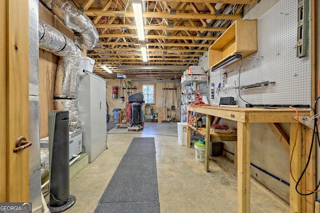 basement featuring a workshop area