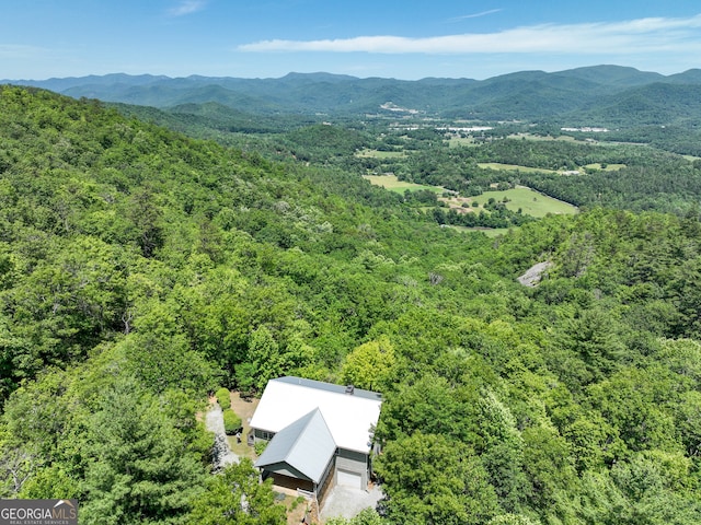 drone / aerial view featuring a mountain view