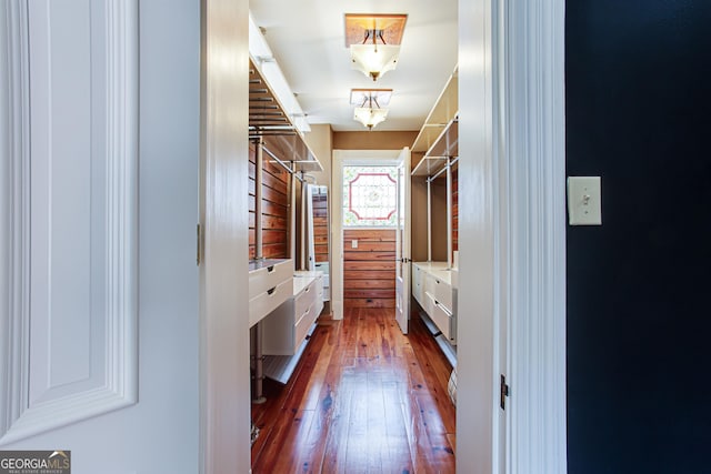 spacious closet featuring dark hardwood / wood-style floors