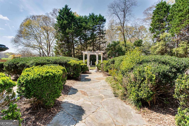 exterior space with a pergola