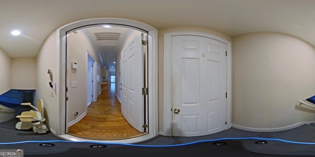 details with dark wood-type flooring